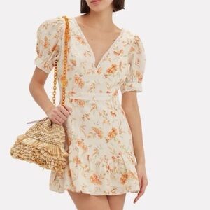 LoveShackFancy Cream Floral Lena Mini Dress